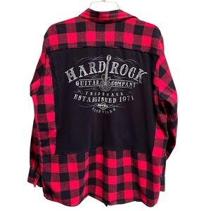 Upcycled Hard Rock Nashville Red and Black Plaid Cotton Flannel - Large
